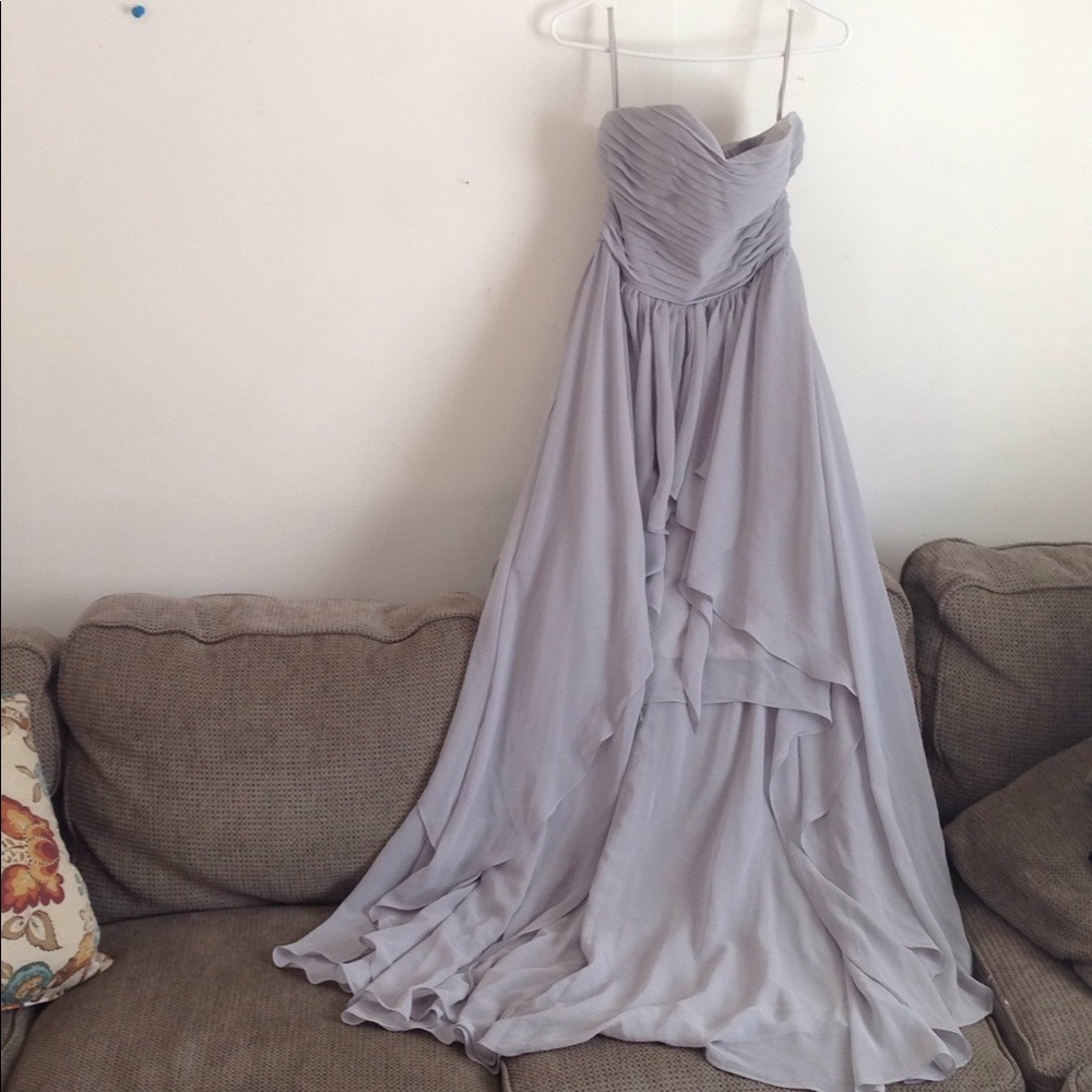 Hi-low light grey bridesmaids/prom dress.
